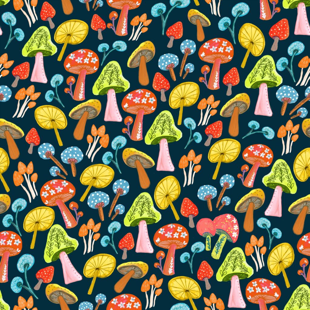 Surface repeat painted mushroom pattern
